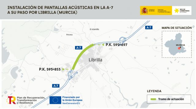 Transportes finaliza las obras para mitigar el ruido en la A-7 a su paso por Librilla