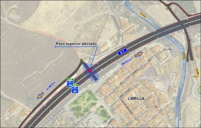 El Ministerio de Fomento ejecutará las obras de reparación del paso superior del P.K. 592+930 de la autovía A-7, en Librilla